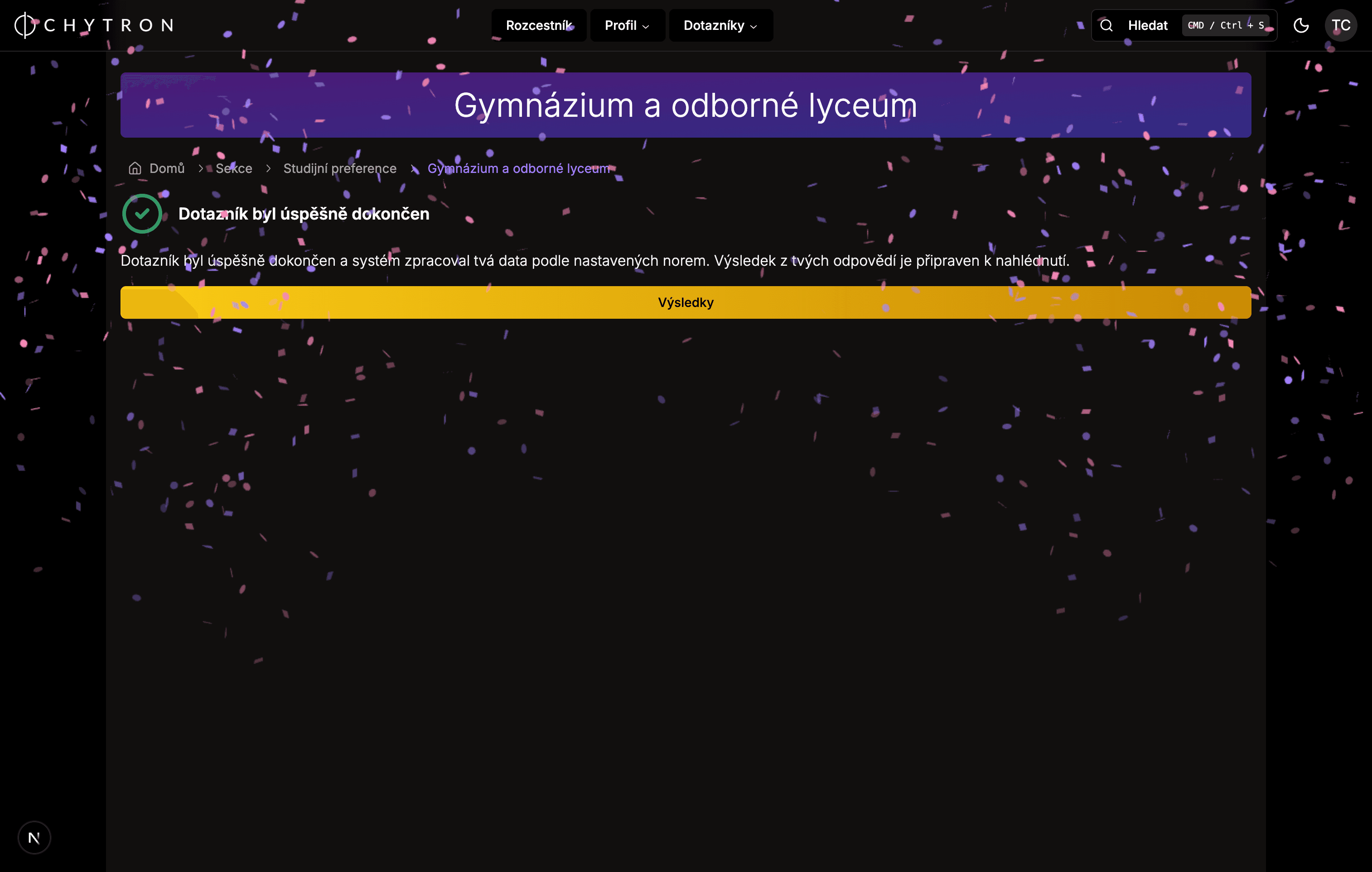 screenshot produktu - výsledková karta s normovaným skóre