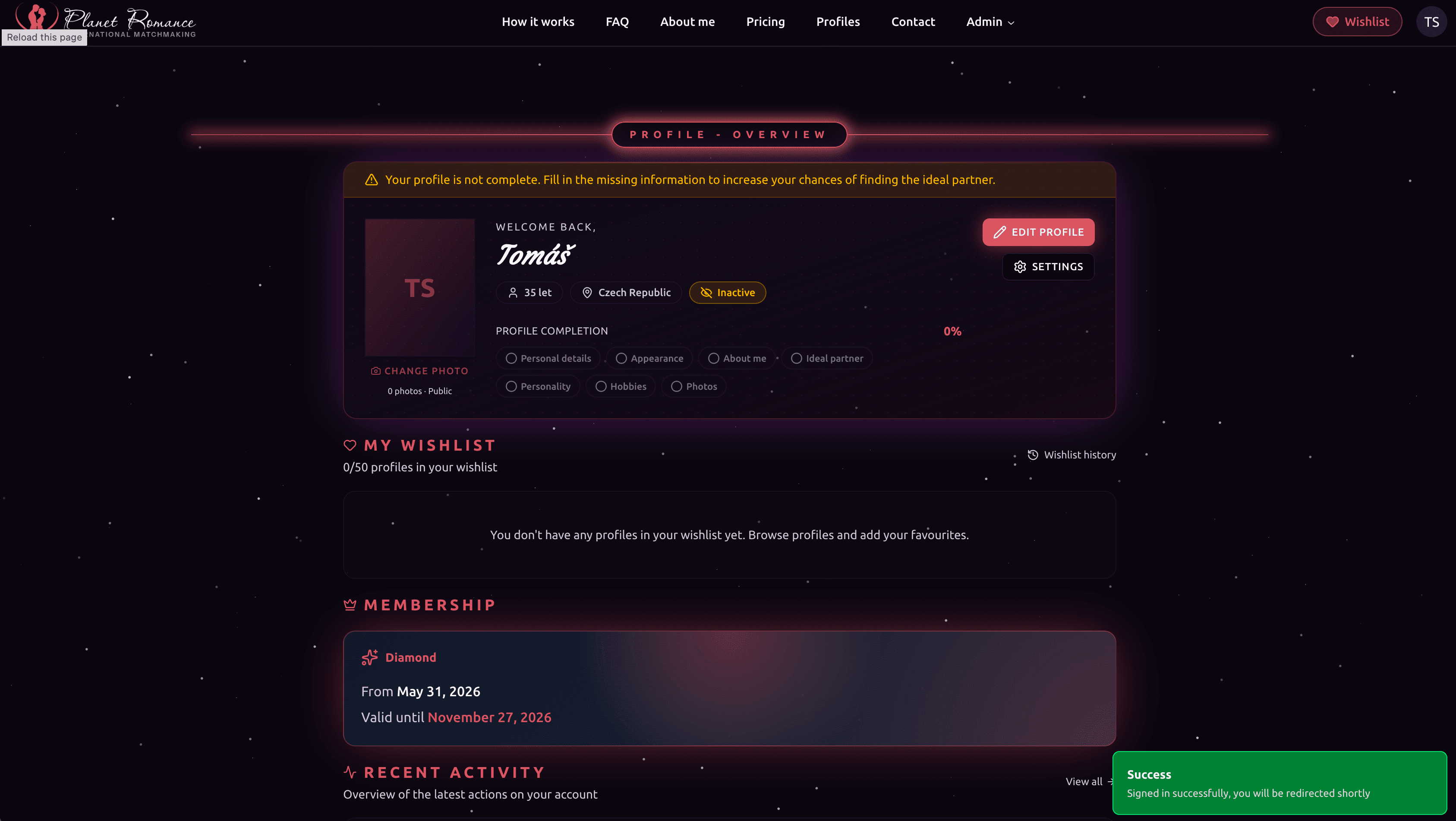 screenshot produktu - procházení profilů